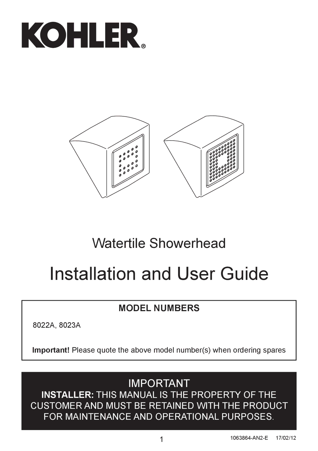 Kohler 8022A, 8023A manual Installation and User Guide 