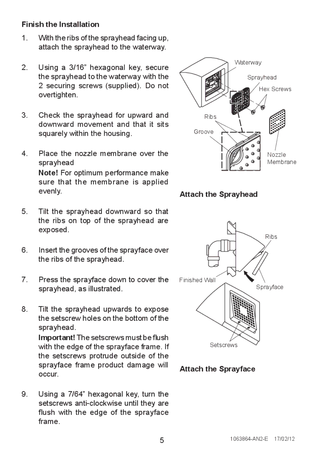 Kohler 8022A, 8023A manual Finish the Installation, Attach the Sprayhead, Attach the Sprayface 