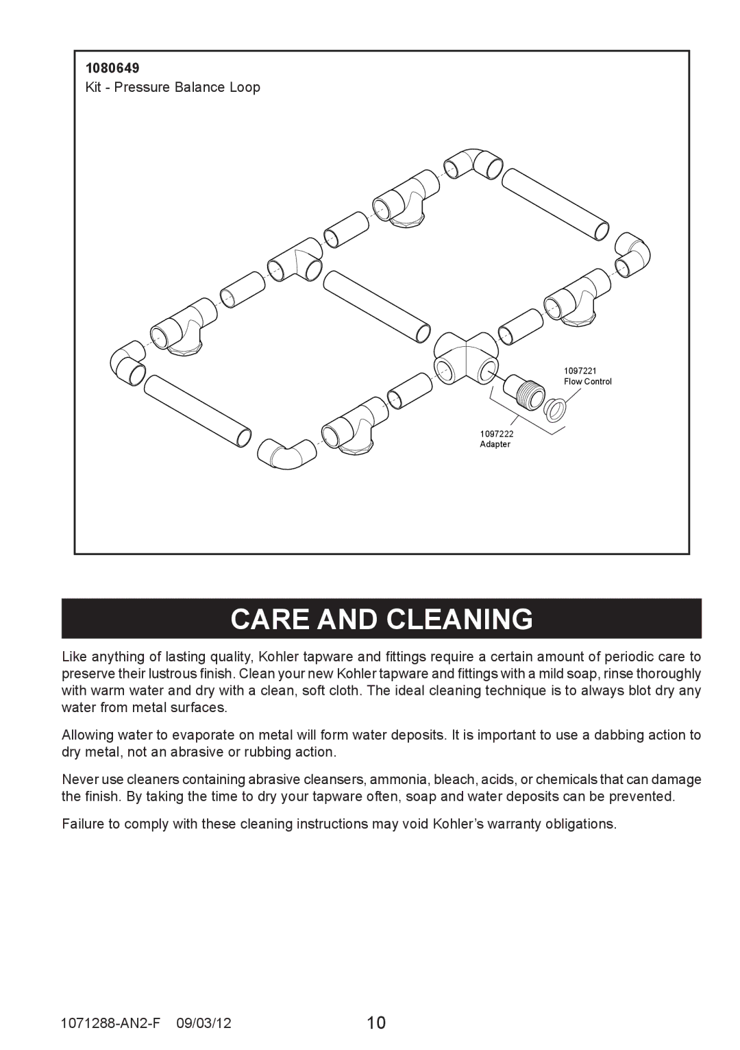 Kohler 8030A manual Care and Cleaning 