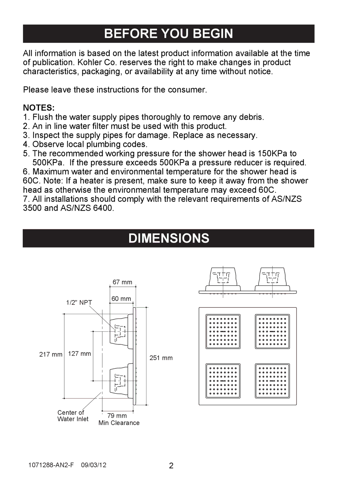 Kohler 8030A manual Before YOU Begin, Dimensions 