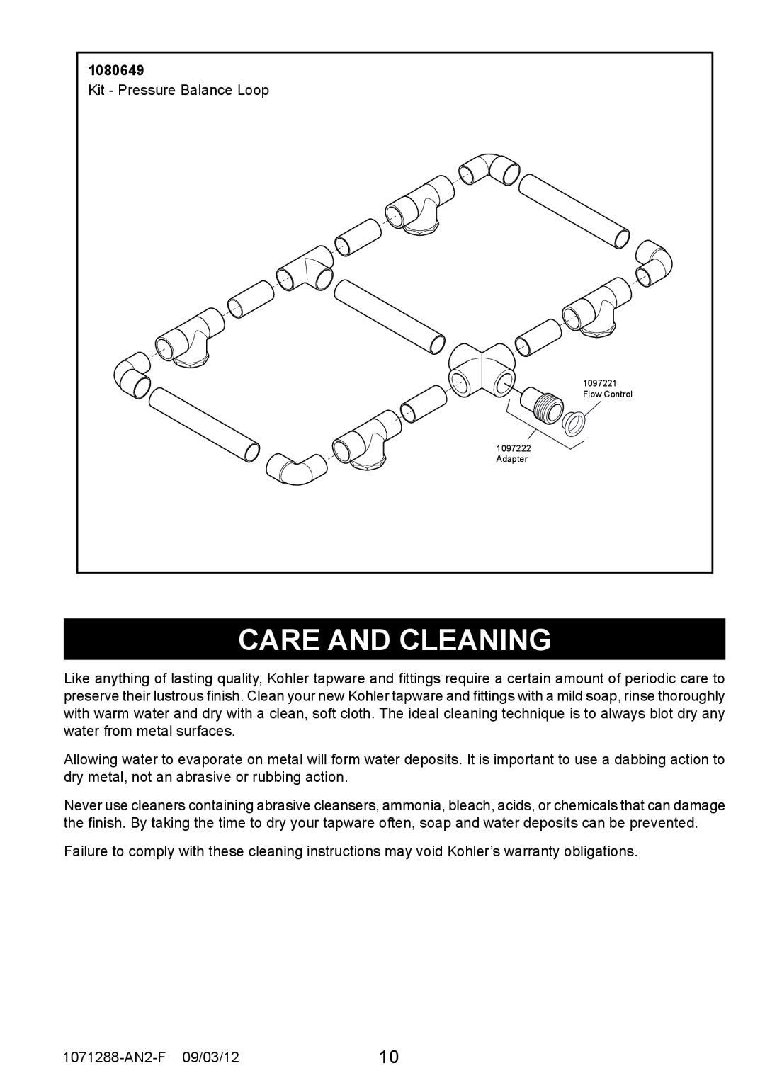 Kohler 8030A manual Care And Cleaning, 1080649 