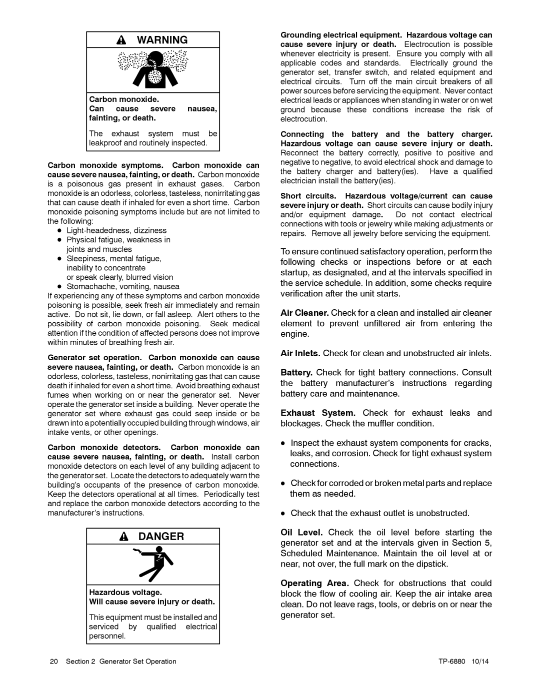 Kohler 8/10/12RESVL manual Generator Set Operation TP-6880 10/14 