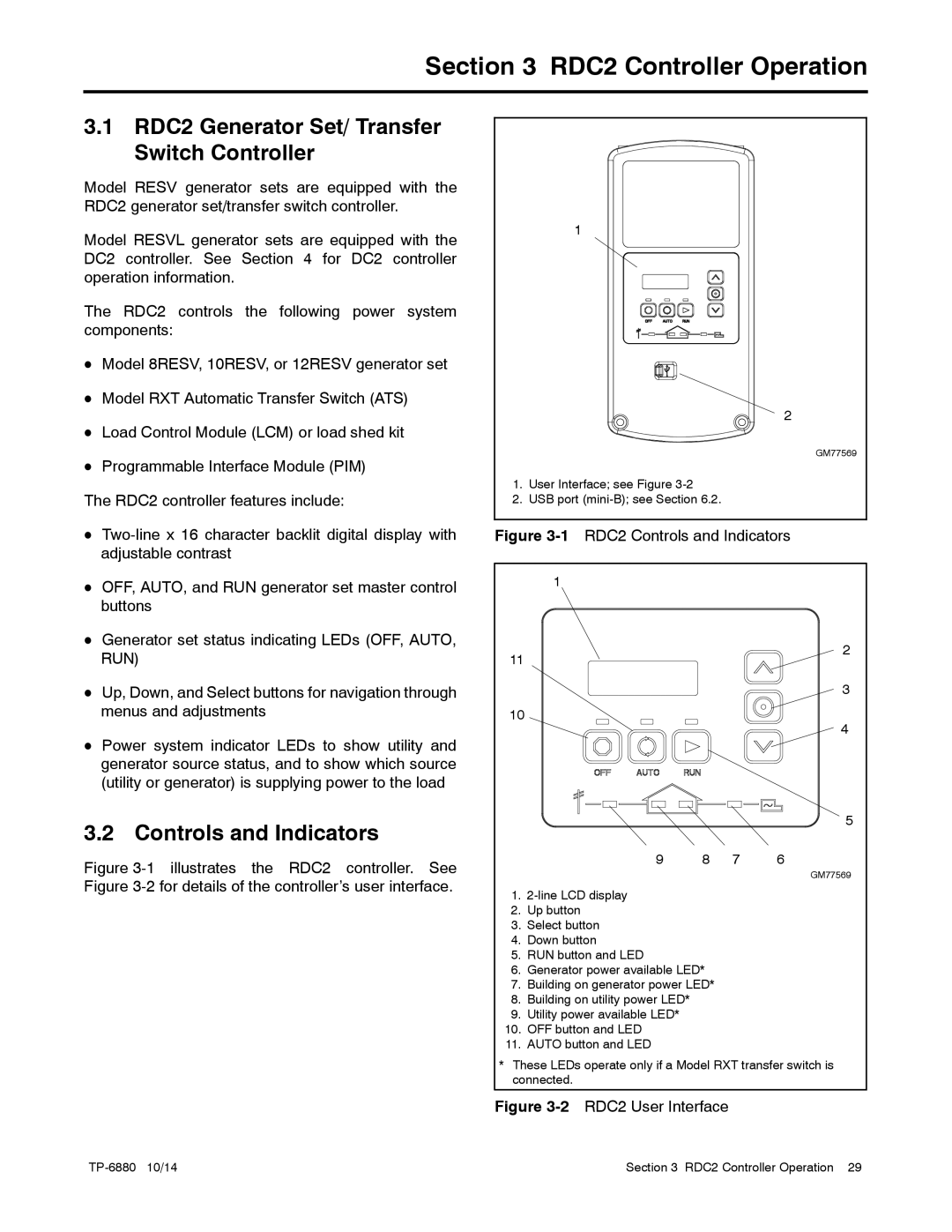 Kohler 8/10/12RESVL RDC2 Controller Operation, RDC2 Generator Set/ Transfer Switch Controller, Controls and Indicators 