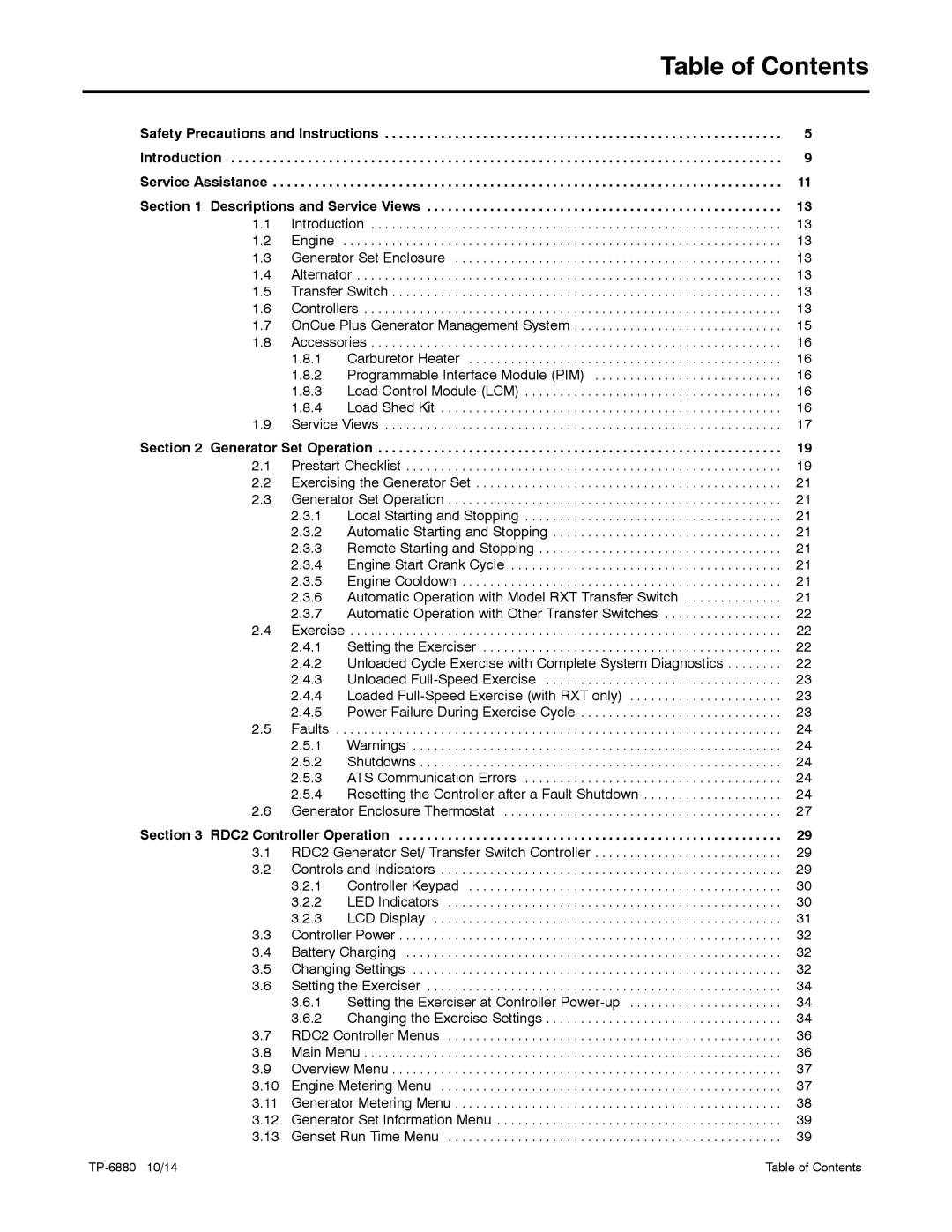 Kohler 8/10/12RESVL manual Table of Contents 