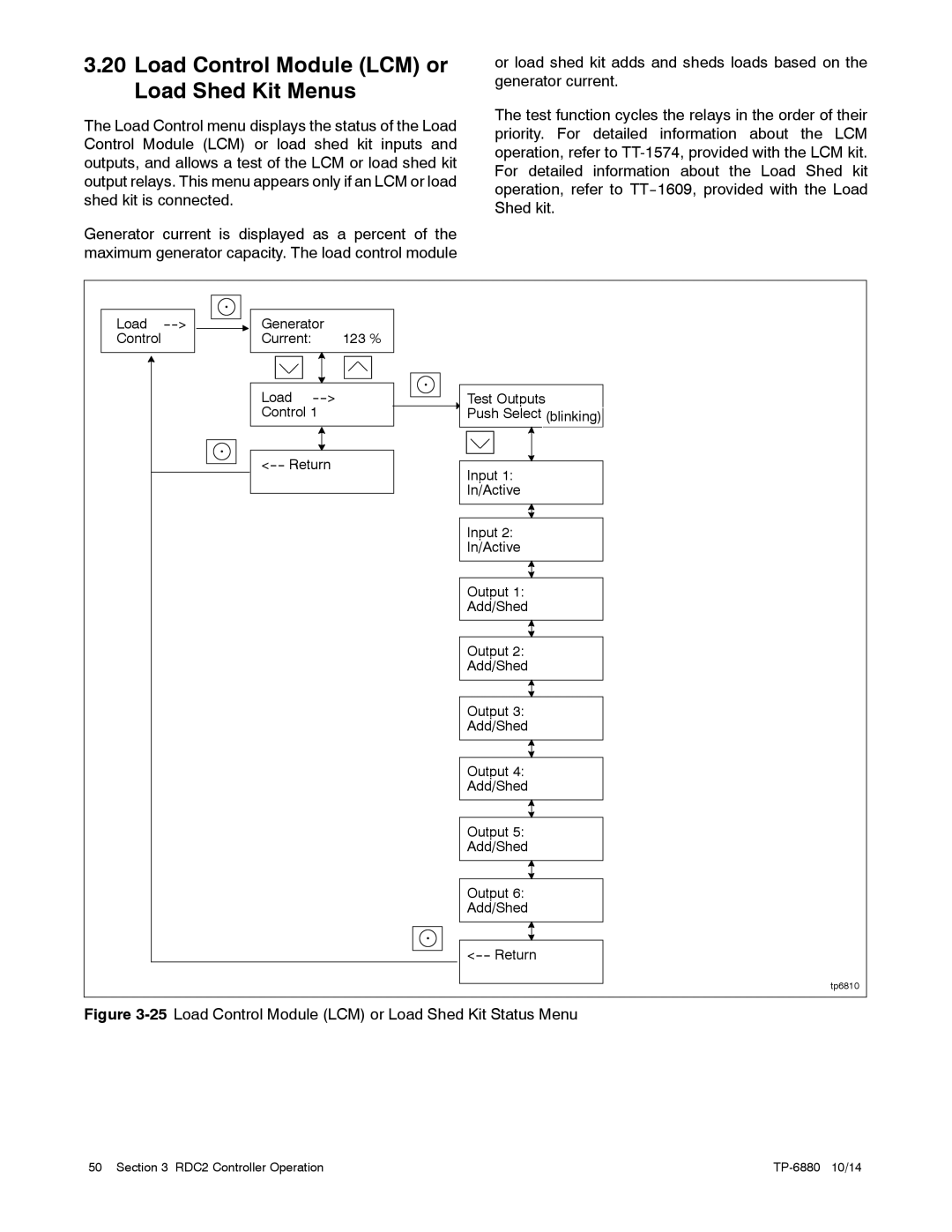 Kohler 8/10/12RESV Load Control Module LCM or Load Shed Kit Menus, 25Load Control Module LCM or Load Shed Kit Status Menu 