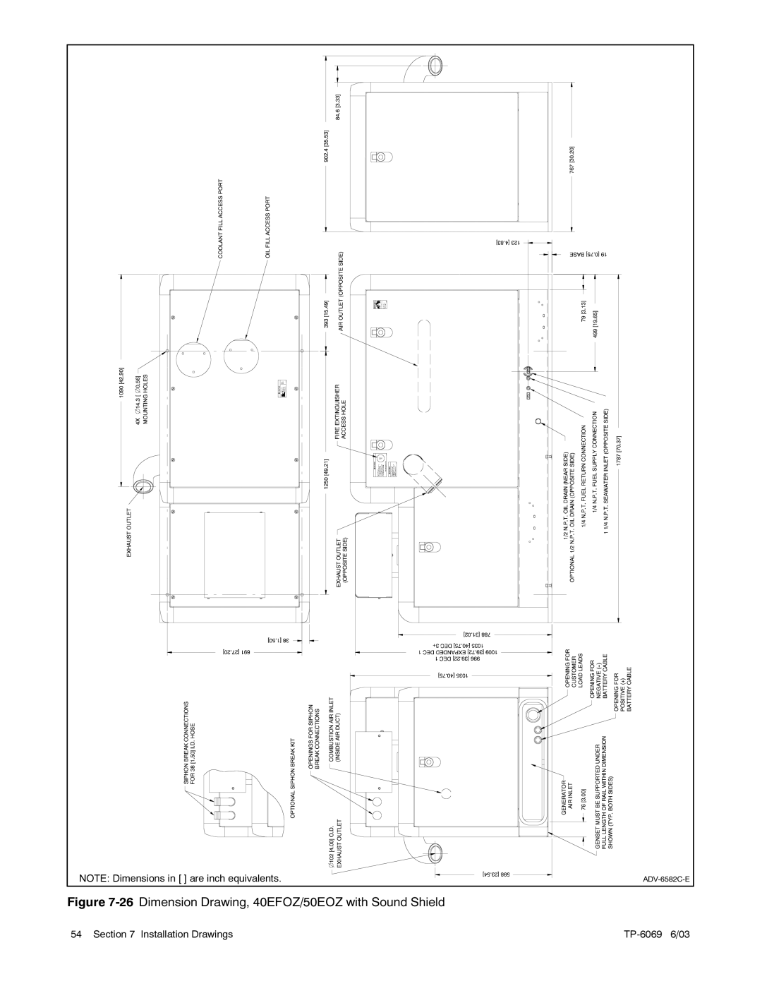 Kohler 9EFOZ/10EOZ, 8.5EFOZ, 80EFOZ/99EOZ, 6.5EFOZ/8EOZ, 4EFOZ/5EOZ manual Dimension Drawing, 40EFOZ/50EOZ with Sound Shield 