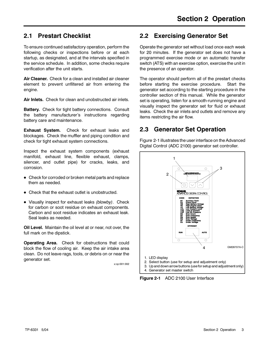 Kohler 12RES, 8.5RES manual Prestart Checklist, Exercising Generator Set, Generator Set Operation 