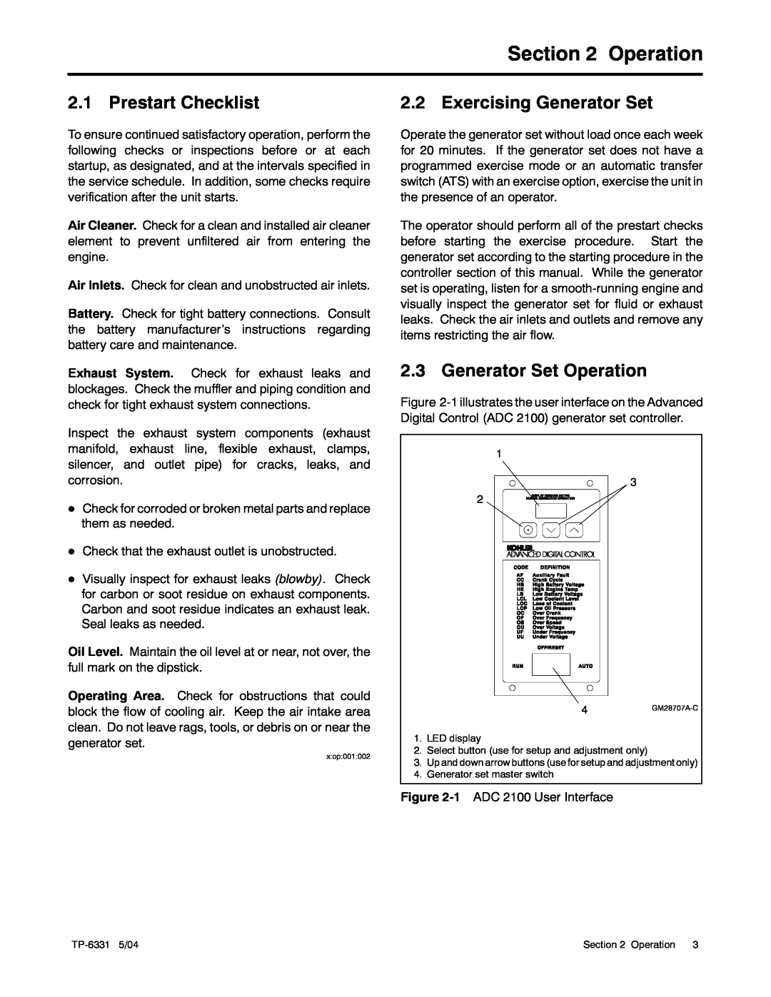 Kohler 12RES, 8.5RES manual Prestart Checklist, Exercising Generator Set, Generator Set Operation 