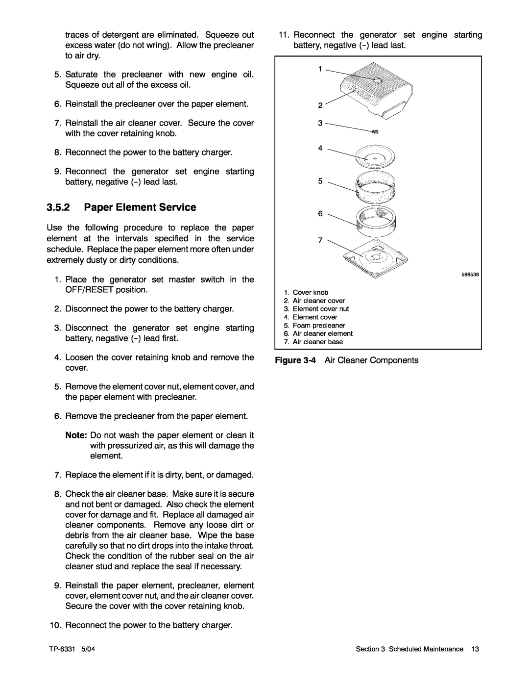 Kohler 12RES, 8.5RES manual 3.5.2Paper Element Service 