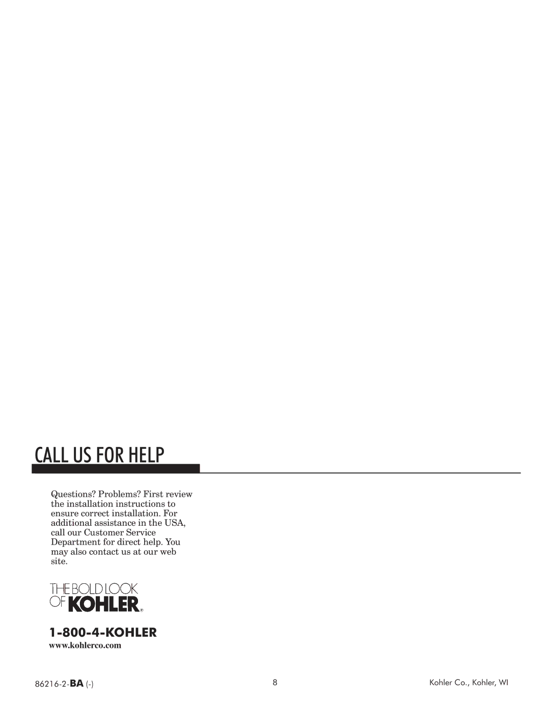 Kohler 86216 2 BA manual Fr Hp 