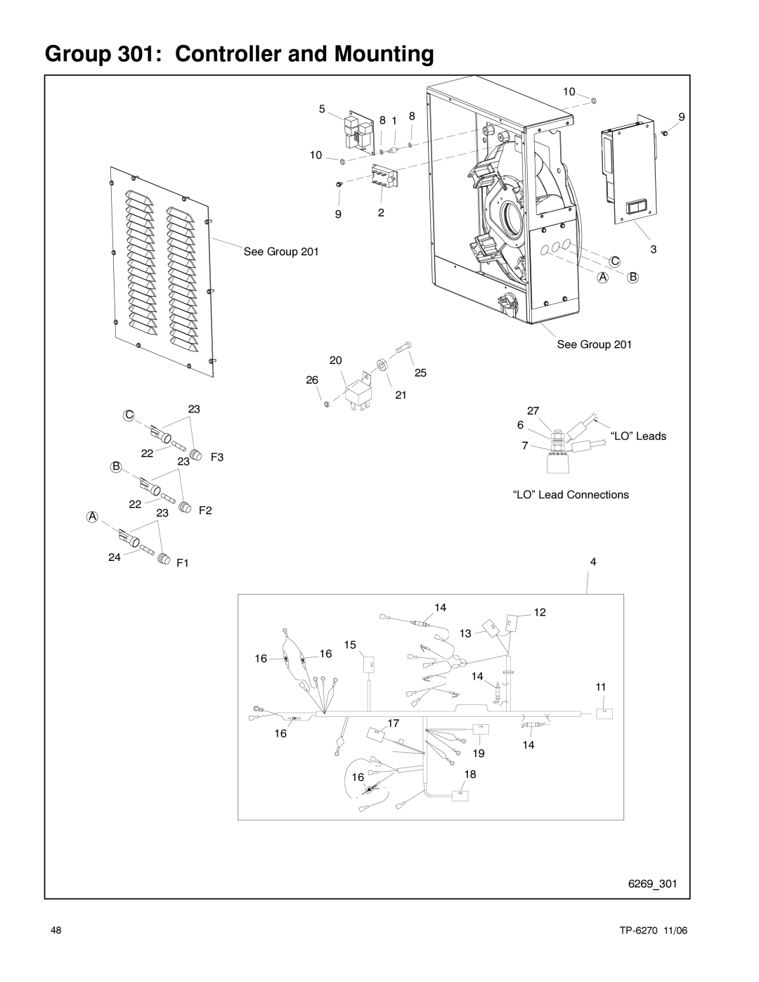 Kohler 7EFOZD, 9EFOZD, 9EOZD, 8.5EFOZD, 10EOZD manual Group 301 Controller and Mounting 