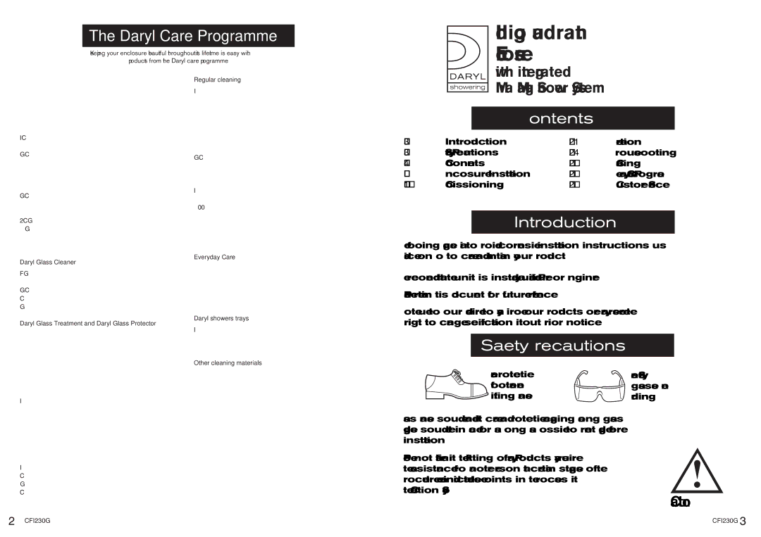 Kohler CFI230G manual Daryl Care Programme 