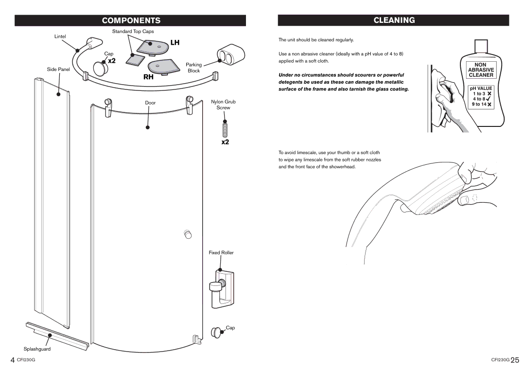 Kohler CFI230G manual Components, Cleaning 