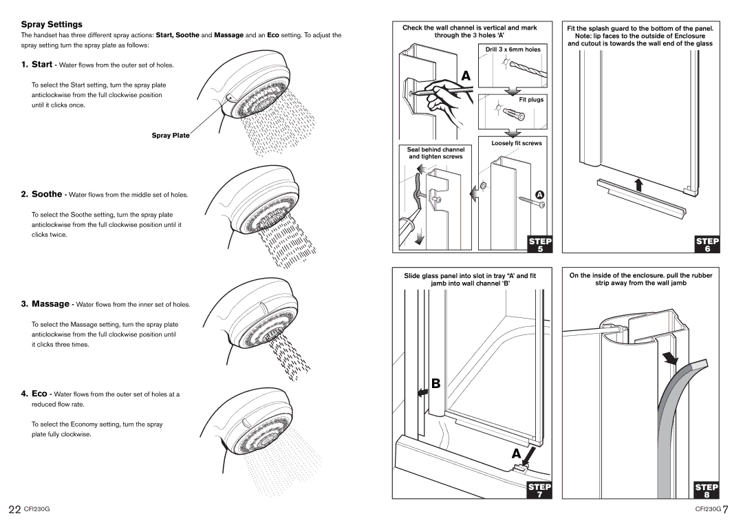 Kohler CFI230G manual Spray Settings, Spray Plate 