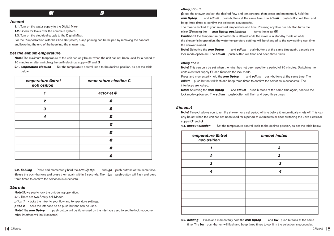 Kohler CFI230J manual Commissioning/Setting 