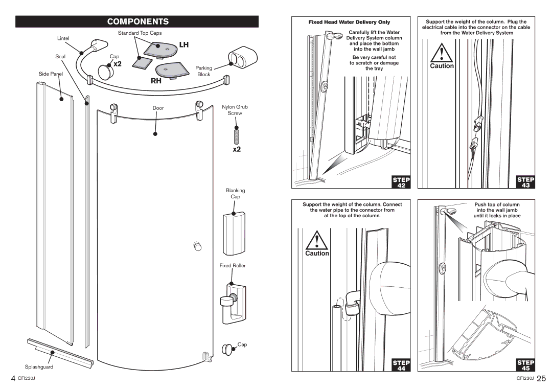 Kohler CFI230J Components, Fixed Head Water Delivery Only, Push top of column, Into the wall jamb, Until it locks in place 