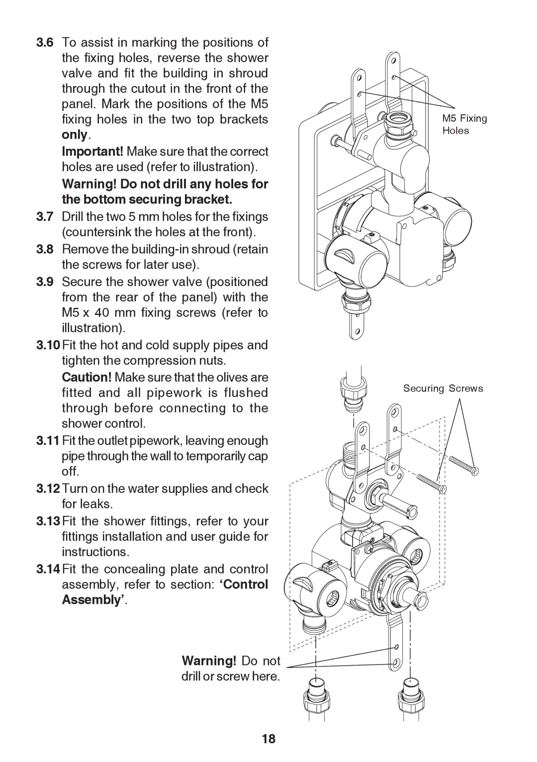 Kohler Discovery manual M5 Fixing Holes Securing Screws 