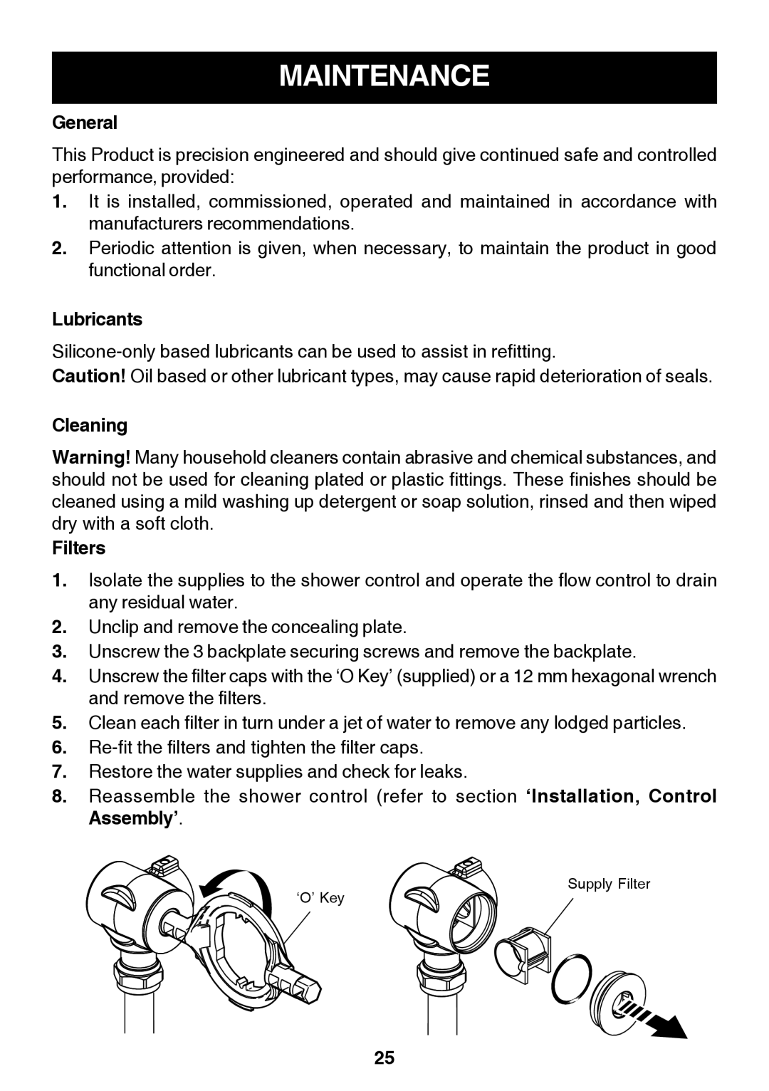 Kohler Discovery manual Maintenance, Lubricants, Cleaning Filters 