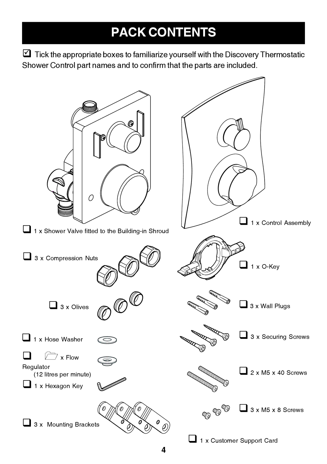 Kohler Discovery manual Pack Contents 