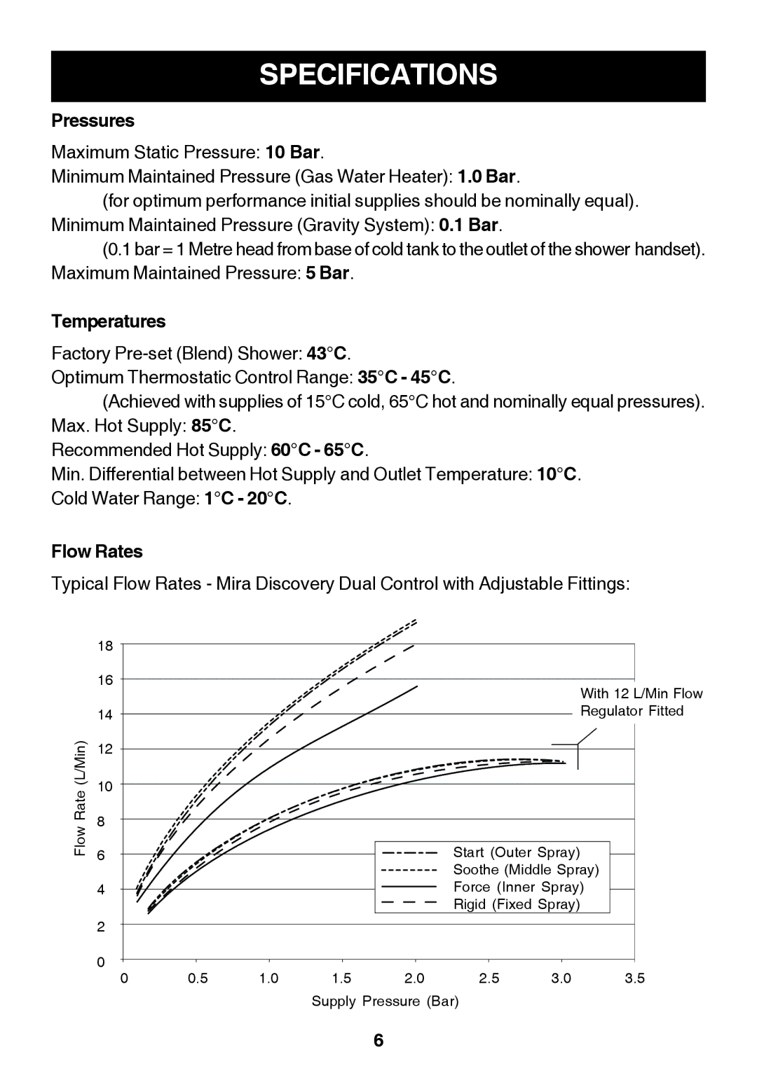 Kohler Discovery manual Specifications, Pressures, Temperatures, Flow Rates 