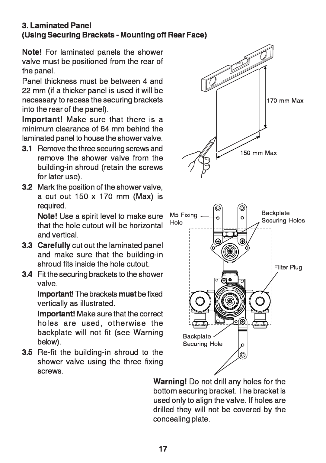 Kohler Discovery manual Laminated Panel, Using Securing Brackets - Mounting off Rear Face 