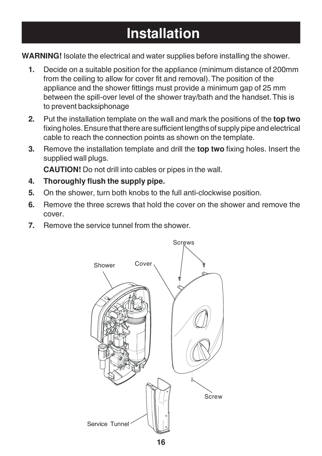 Kohler Electric Shower manual Installation, Thoroughly flush the supply pipe 