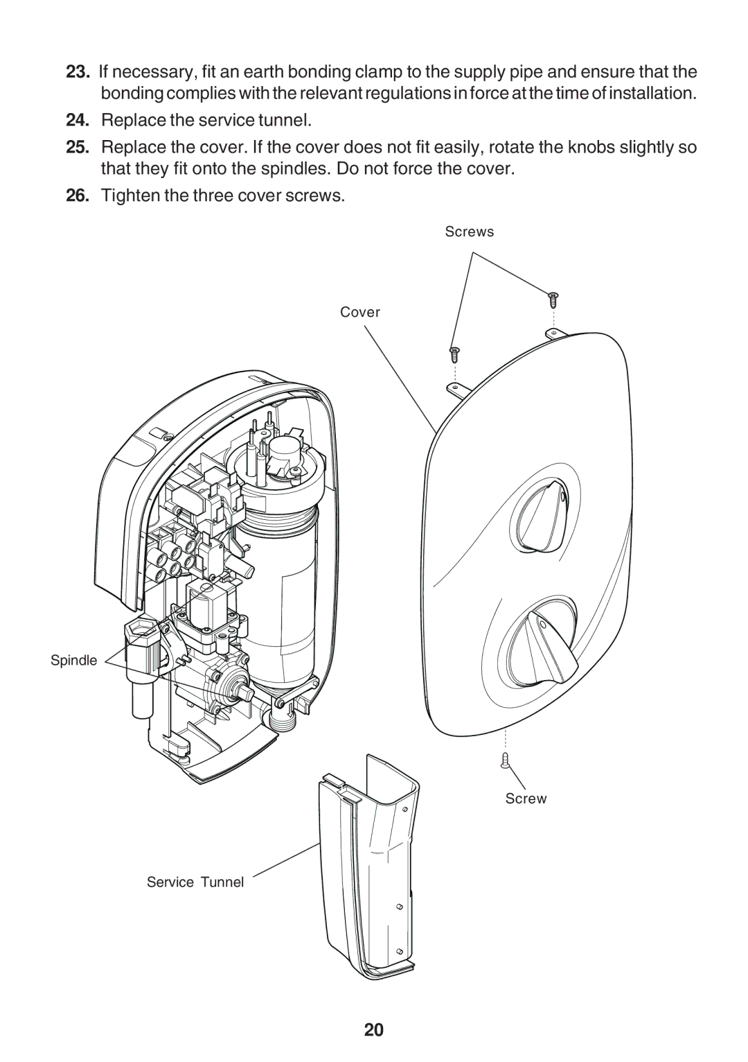 Kohler Electric Shower manual Screws Cover Spindle Service Tunnel 