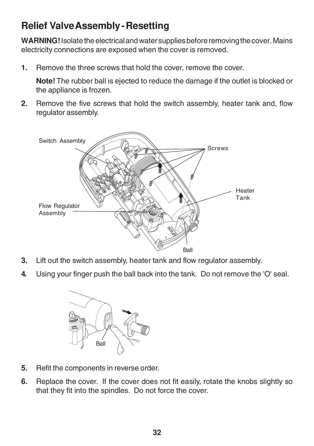 Kohler Electric Shower manual Relief ValveAssembly Resetting 