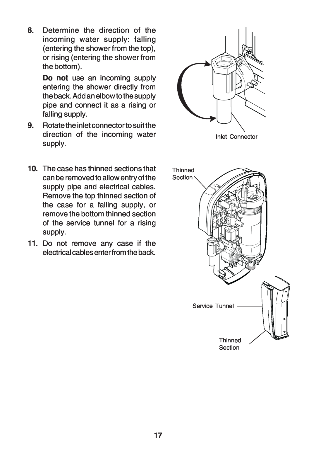 Kohler Electric Shower manual Inlet Connector Thinned Section, Service Tunnel Thinned Section 