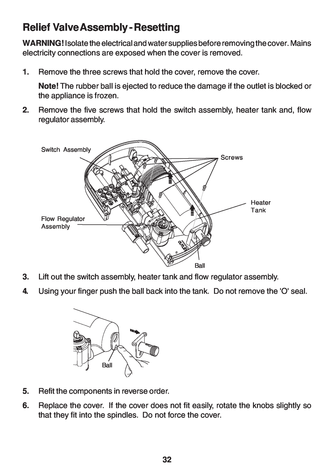 Kohler Electric Shower manual Relief ValveAssembly - Resetting 