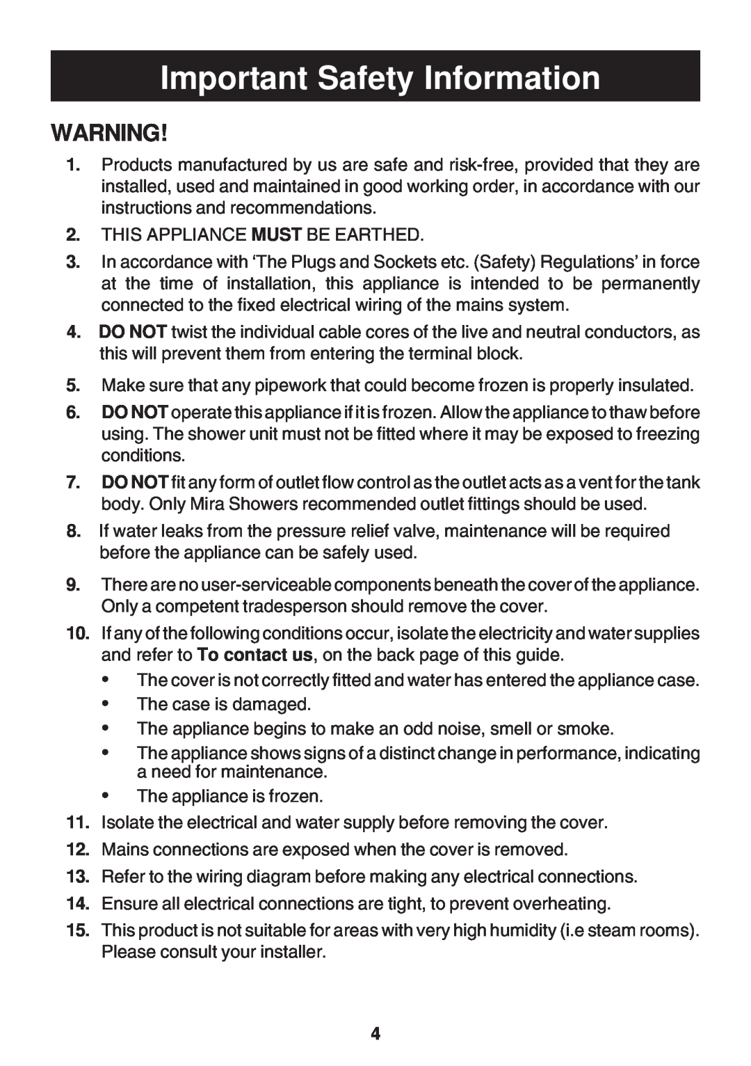 Kohler Electric Shower manual Important Safety Information 
