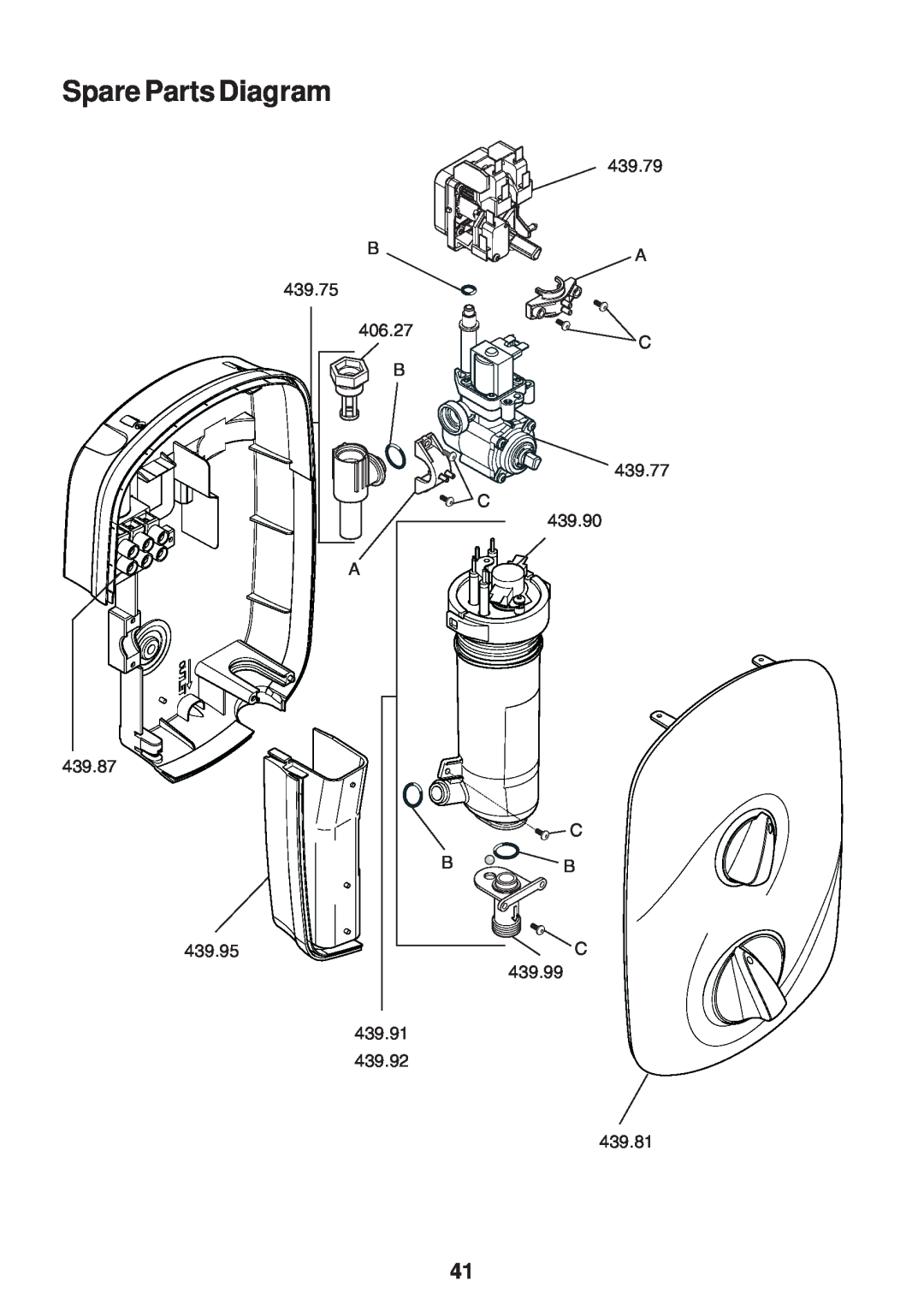 Kohler Electric Shower manual Spare Parts Diagram, 439.79, 439.75, 406.27, 439.77, 439.90, 439.87, 439.95, 439.99, 439.91 