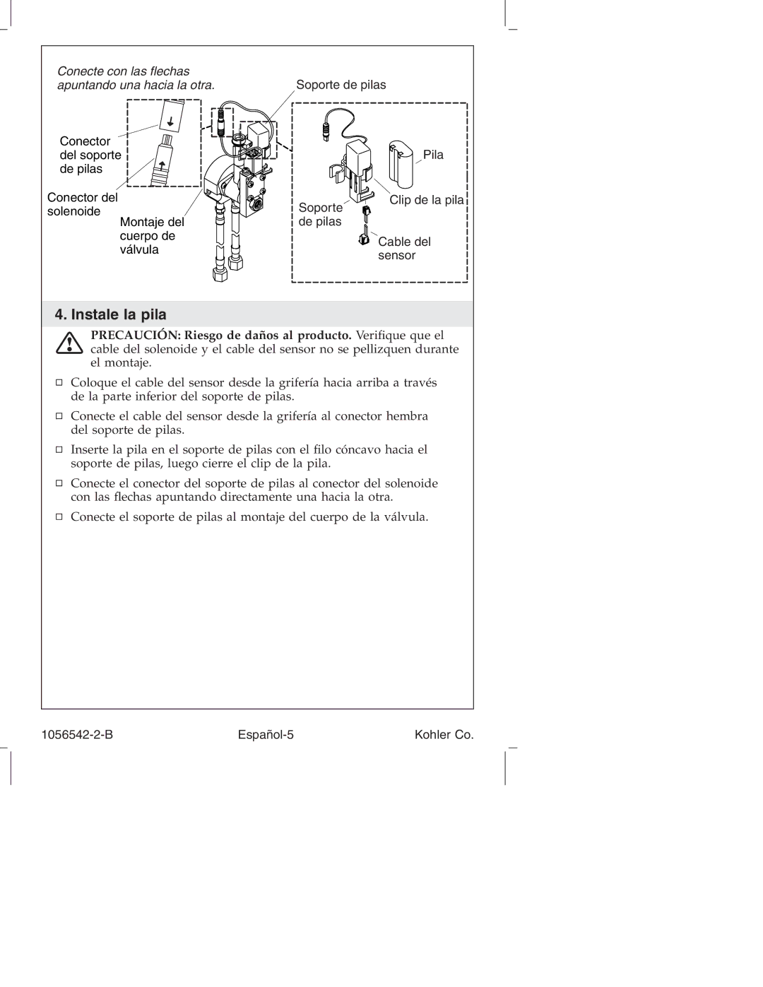 Kohler K-10104, K-10103 manual Instale la pila 