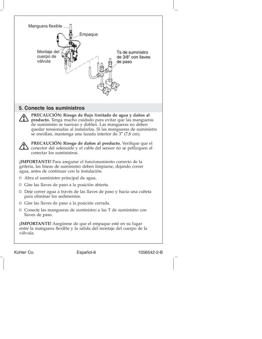 Kohler K-10103, K-10104 manual Conecte los suministros 