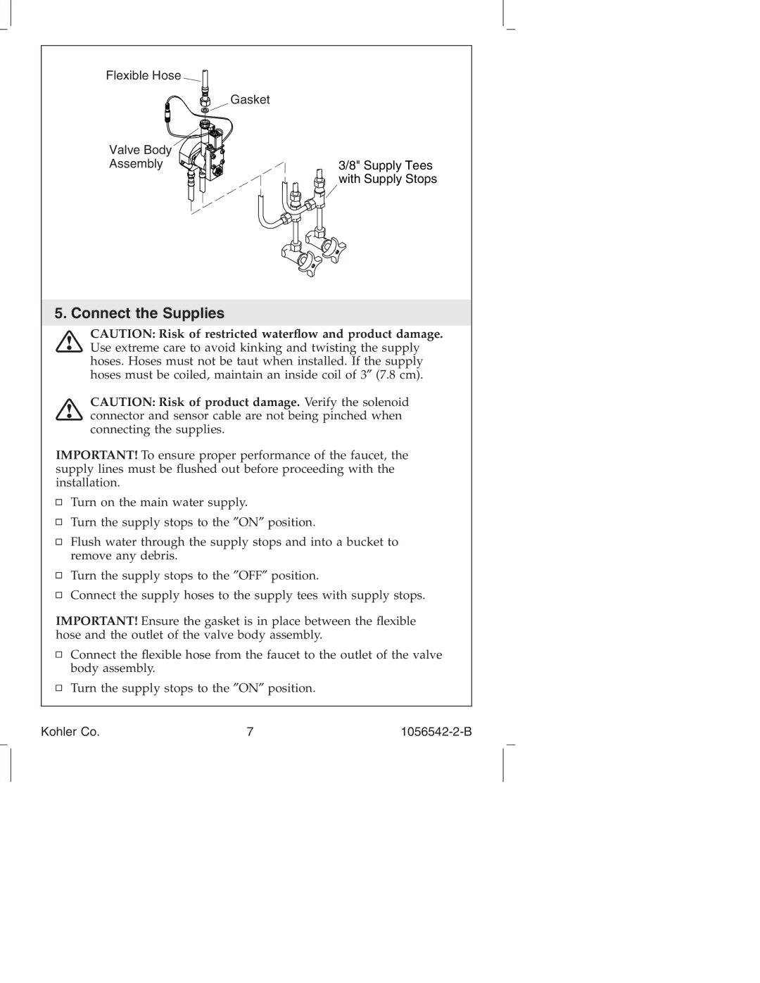 Kohler K-10103, K-10104 manual Connect the Supplies 