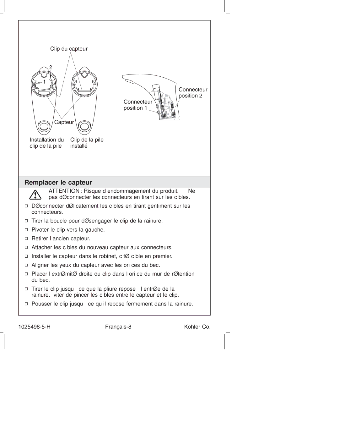 Kohler k-10950, k-10951 manual Remplacer le capteur 