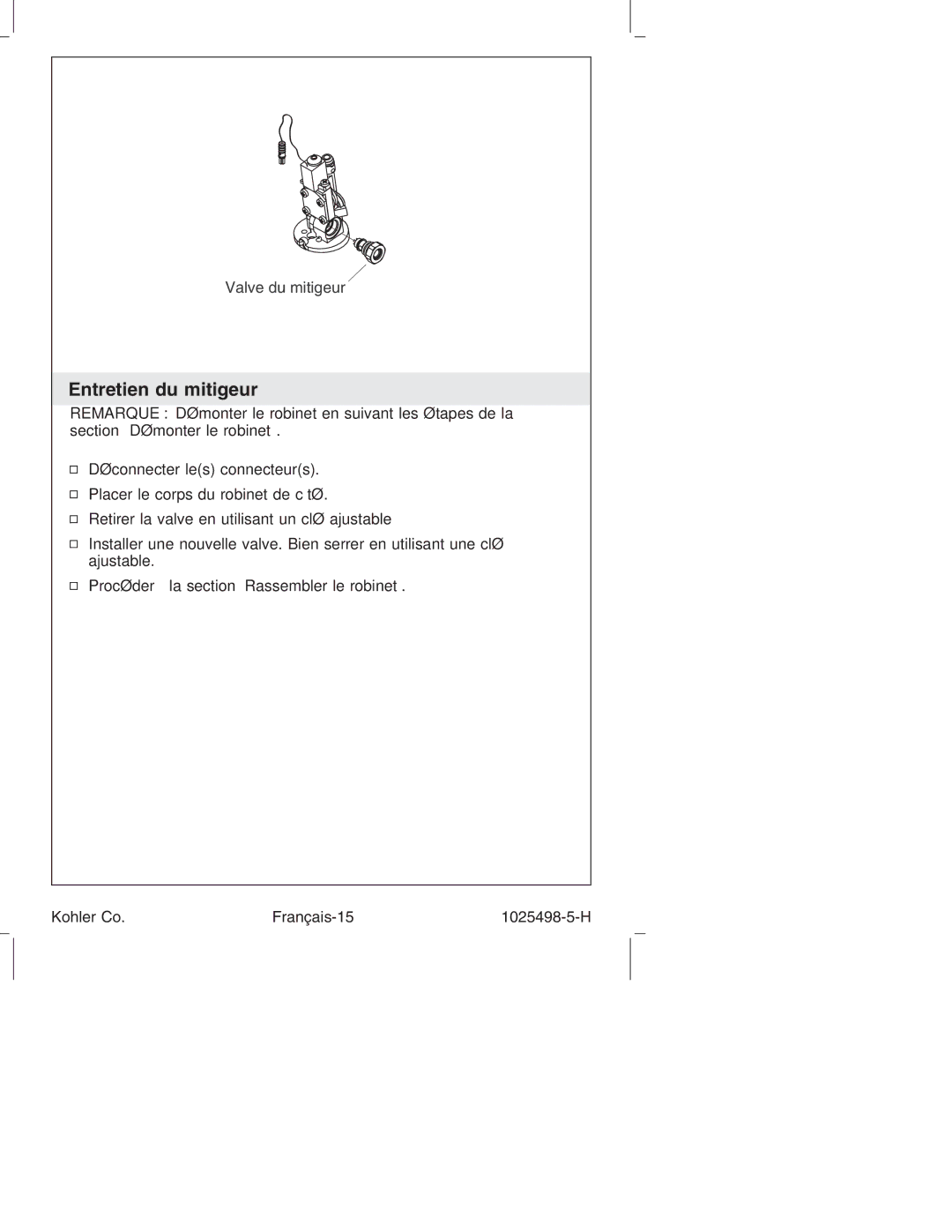 Kohler k-10951, k-10950 manual Entretien du mitigeur 