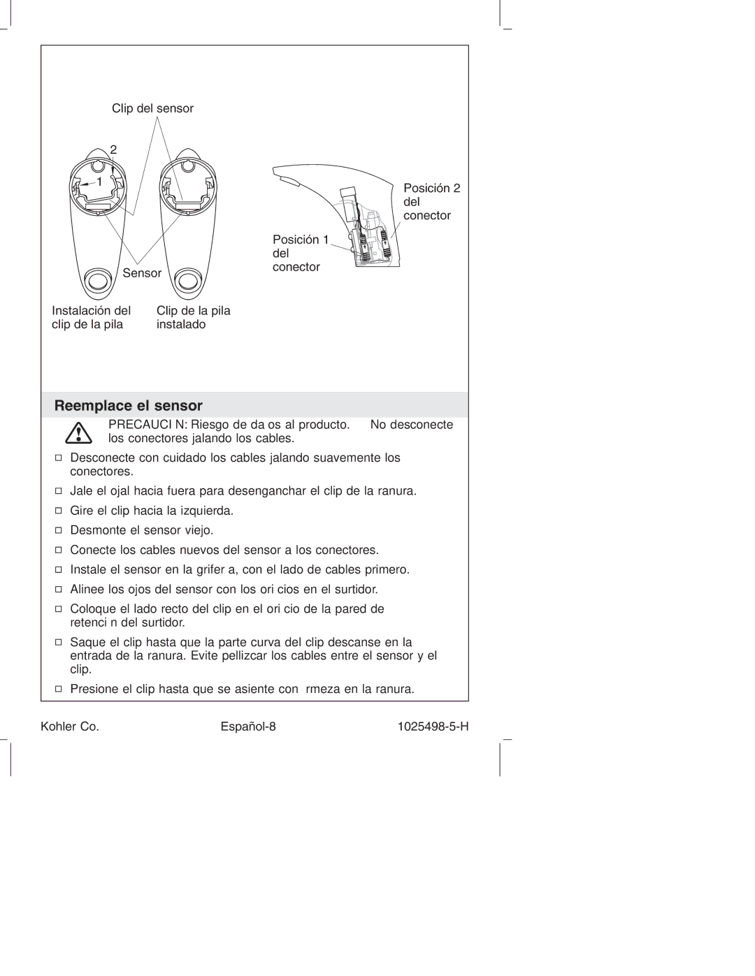Kohler k-10951, k-10950 manual Reemplace el sensor 
