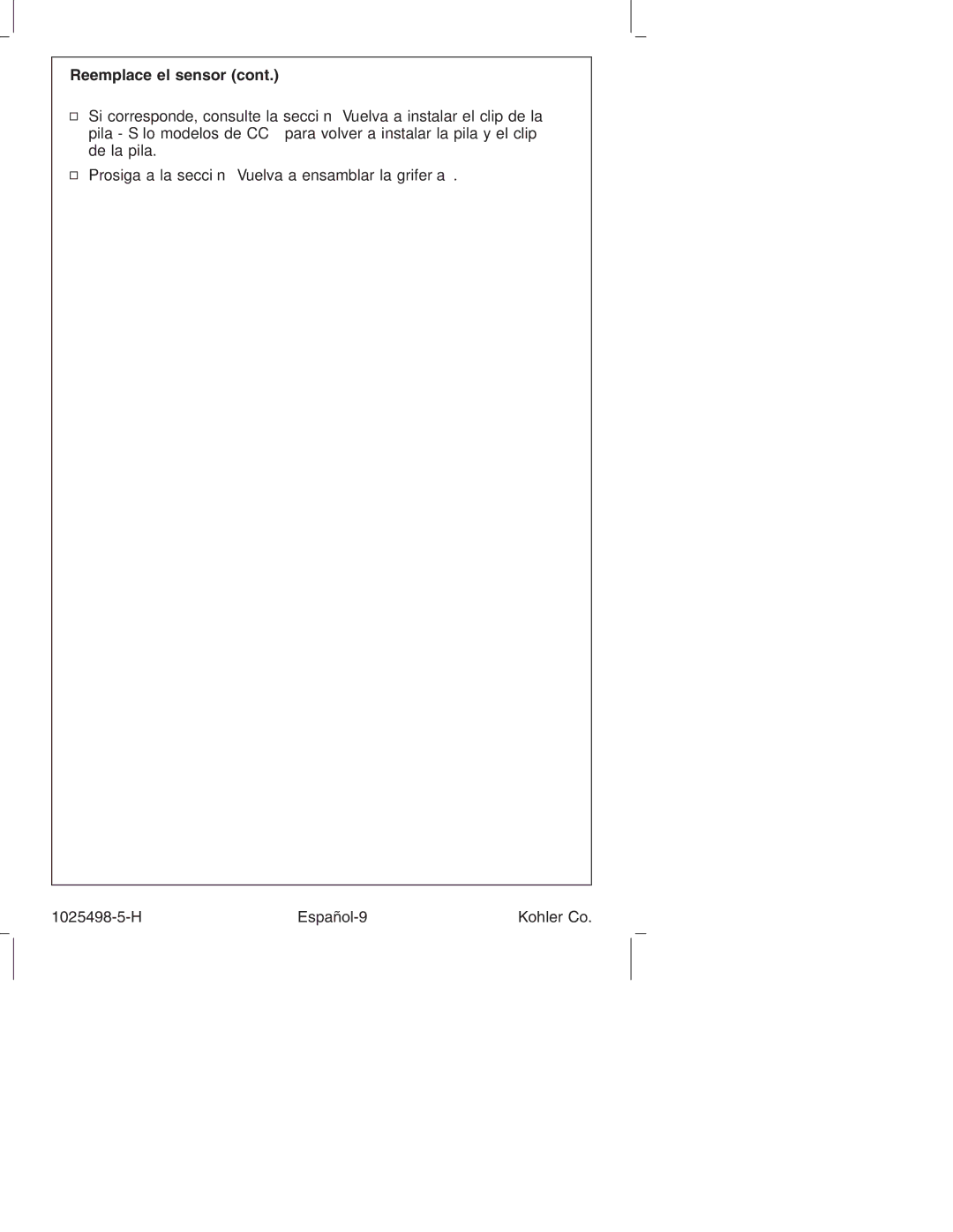 Kohler k-10950, k-10951 manual Reemplace el sensor 