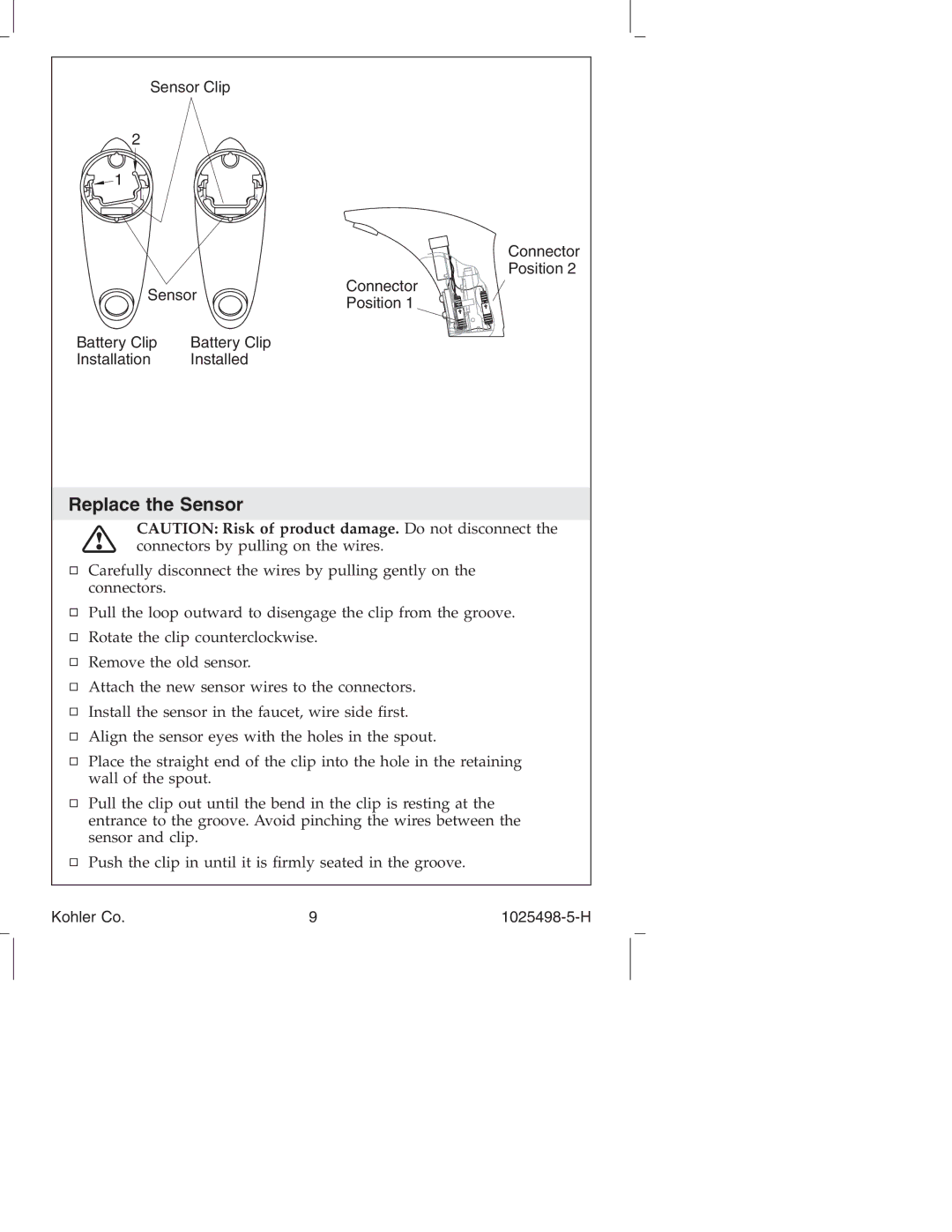 Kohler k-10951, k-10950 manual Replace the Sensor 
