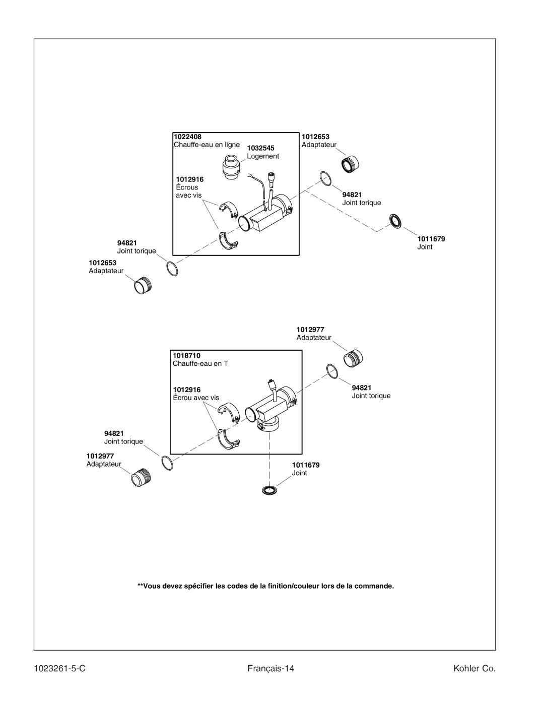 Kohler K-1110-CT manual C Français-14 Kohler Co 