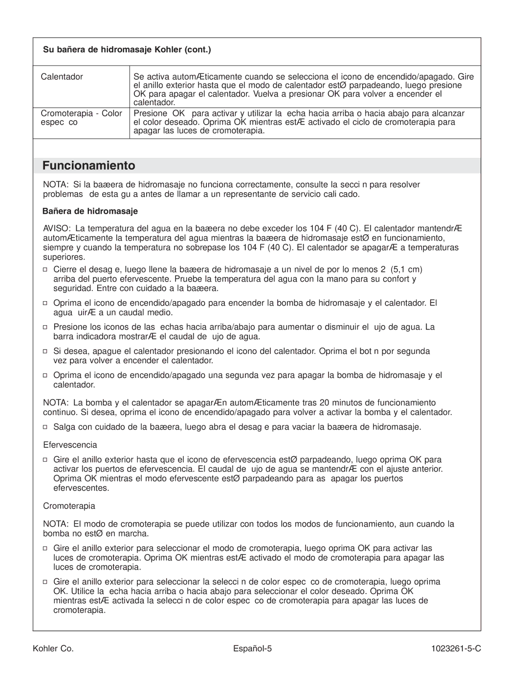 Kohler K-1110-CT manual Funcionamiento, Su bañera de hidromasaje Kohler, Bañera de hidromasaje 