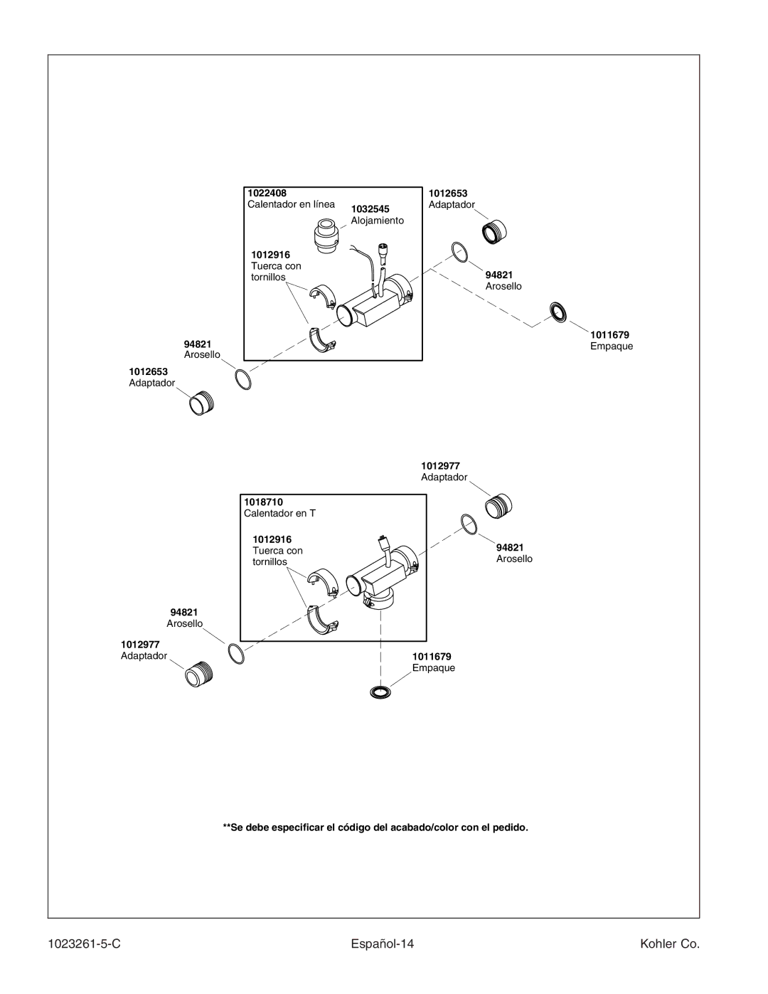 Kohler K-1110-CT manual C Español-14 Kohler Co 