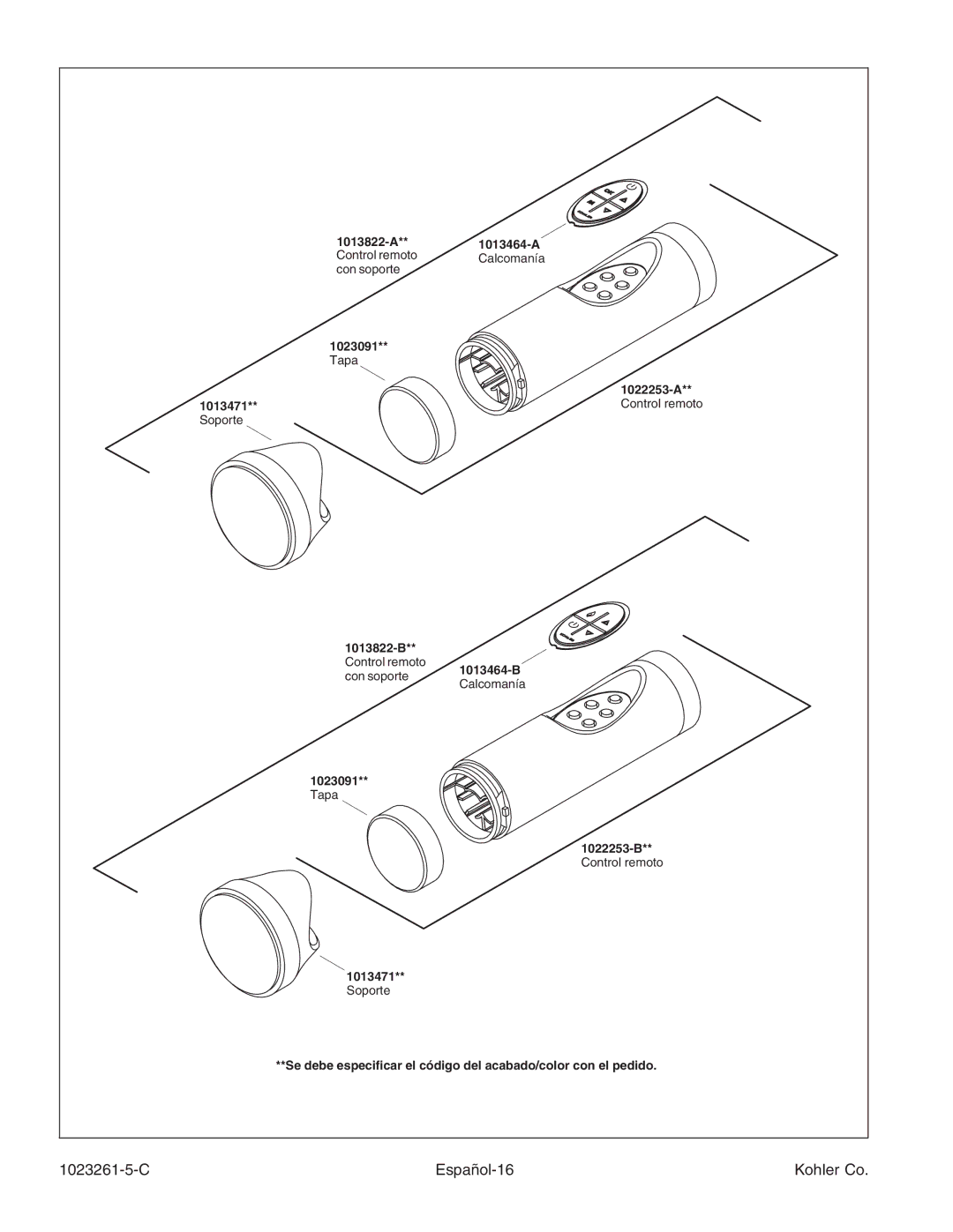 Kohler K-1110-CT manual C Español-16 Kohler Co 