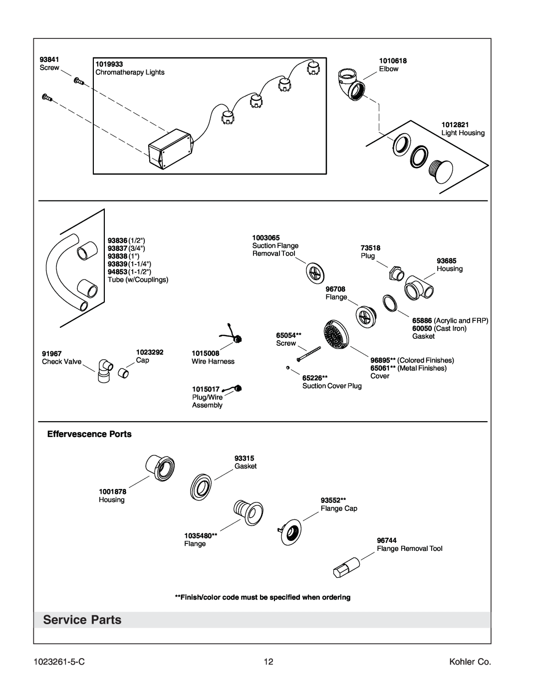 Kohler K-1110-CT manual Service Parts, Effervescence Ports 