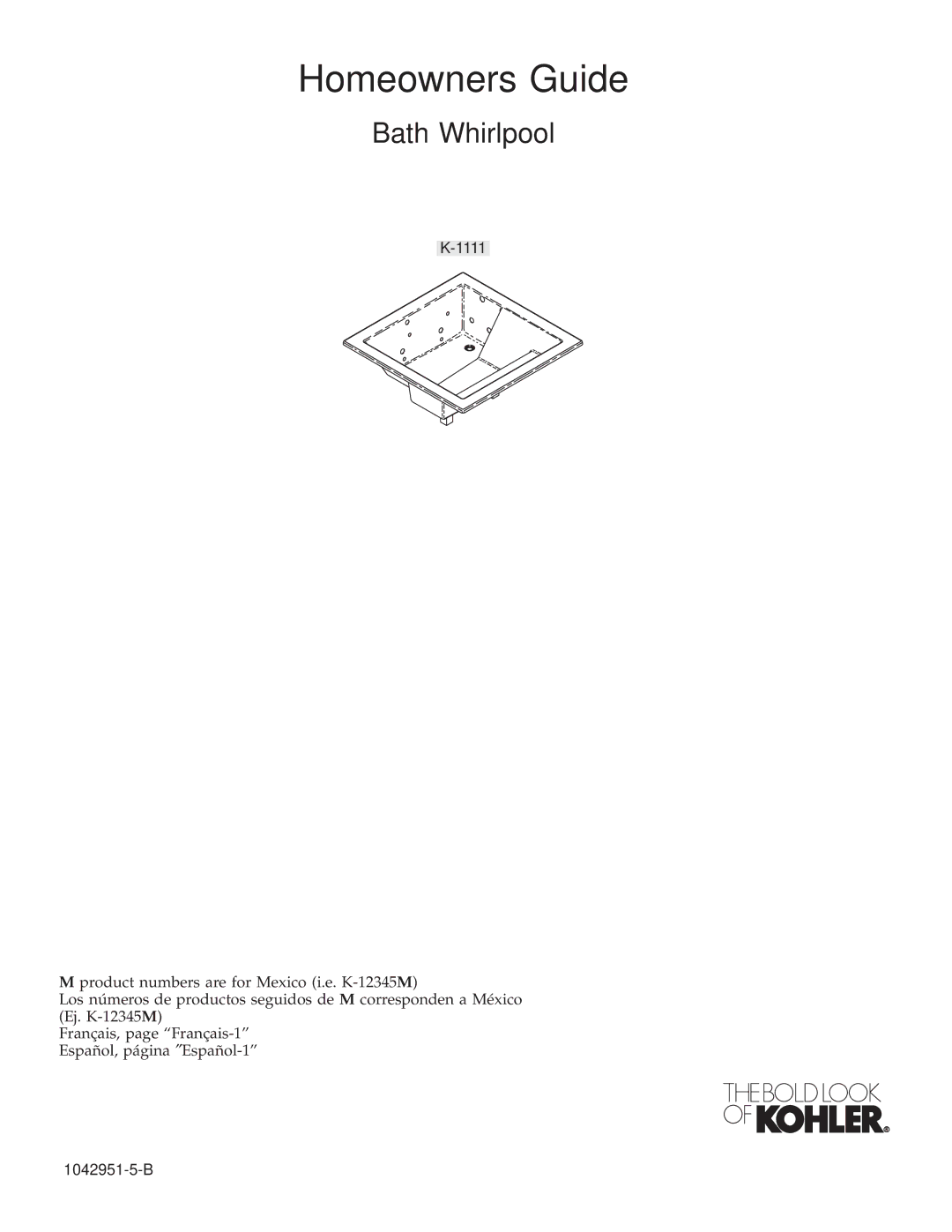 Kohler K-1111 manual 1042951-5-B 