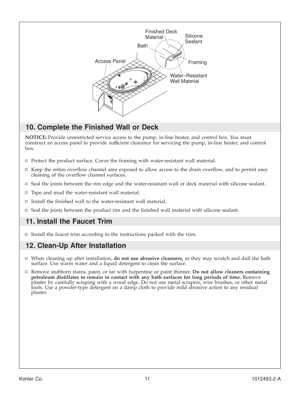 Kohler K1191-L, K-1191-RC, K1191-R Complete the Finished Wall or Deck, Install the Faucet Trim, Clean-Up After Installation 