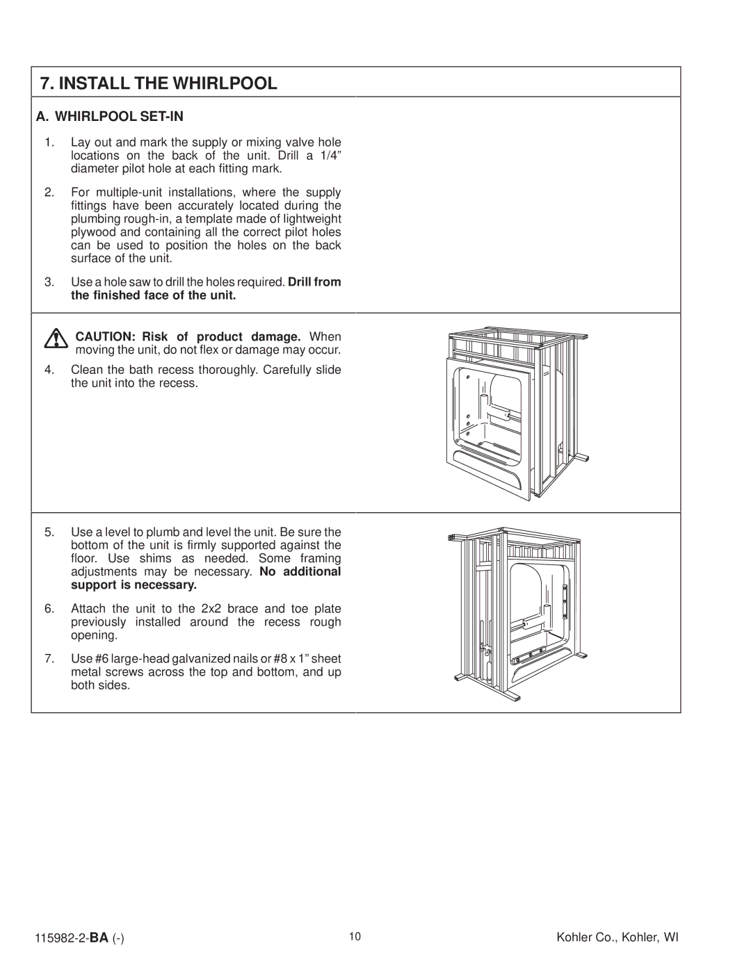 Kohler K-12106-H, K-12105-H manual Install the Whirlpool, Whirlpool SET-IN 