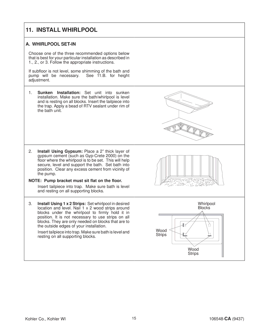 Kohler K-1210-AC, K-1215-AC, K-1200-AC, K-1201-AC, K-1205-AC, K-1206-AC, K-1220-AC manual Install Whirlpool, Whirlpool SET-IN 