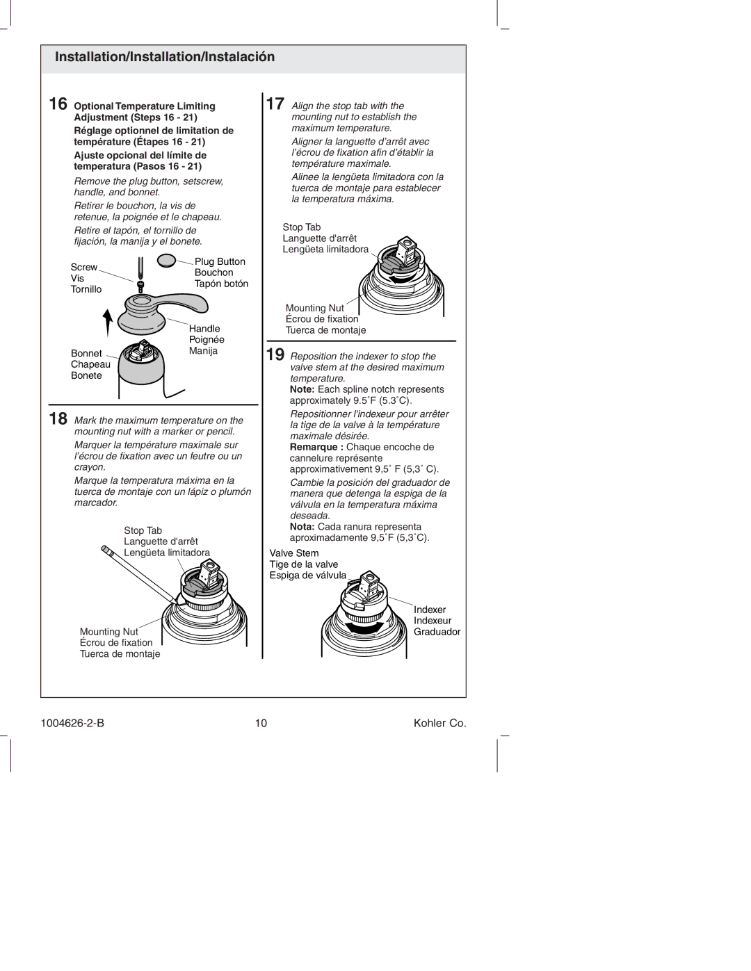 Kohler K-12177 manual Remove the plug button, setscrew, handle, and bonnet 